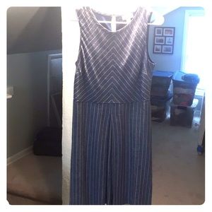Loft knee length dress, denim with white stripes